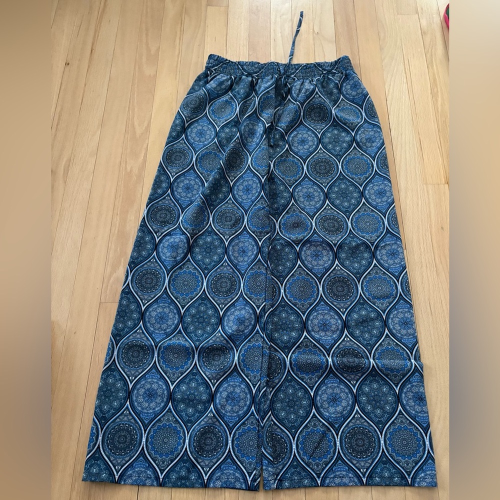 Blue Patterned Drawstring Pants - image 2